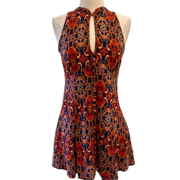 Free People Get Together tunic dress, ladies 6 boho print mini dress/tunic top - Picture 2 of 12